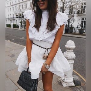 ASOS Lorna Luxe Short Sleeve Ruffle White Blouse with eyelet detail size US 4